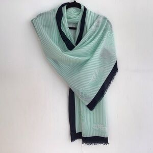 Talbots Women's Scarf Nautical Seashell Green Blue Border %100 cotton